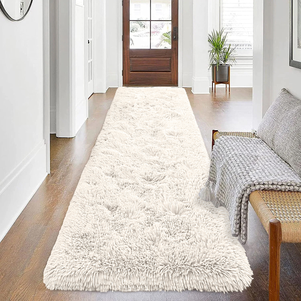 (Cream, 80 x 150 cm) Fluffy Rug Shaggy Runner Non-Slip Bath & Doormats