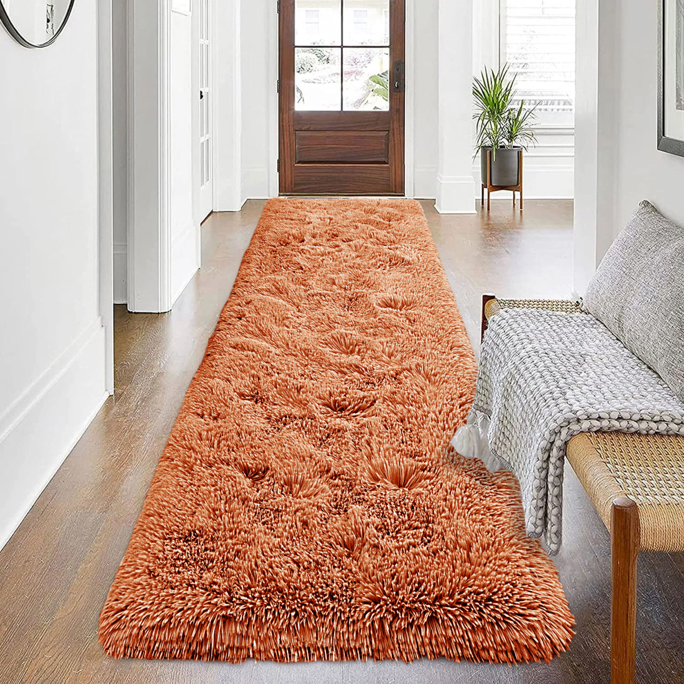 (Rust, 80 x 150 cm) Fluffy Rug Shaggy Runner Non-Slip Bath & Doormats