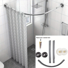 1pc Punch Telescopic Curved Rod Multifunctional Shower Curtain Rod Clothes Drying Rod Curtain Rod Suitable For Bathroom Hotel Dressing Room Single Win