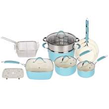 (Blue and White) Induction 14 Pcs Kitchen Non Stick Cookware Set