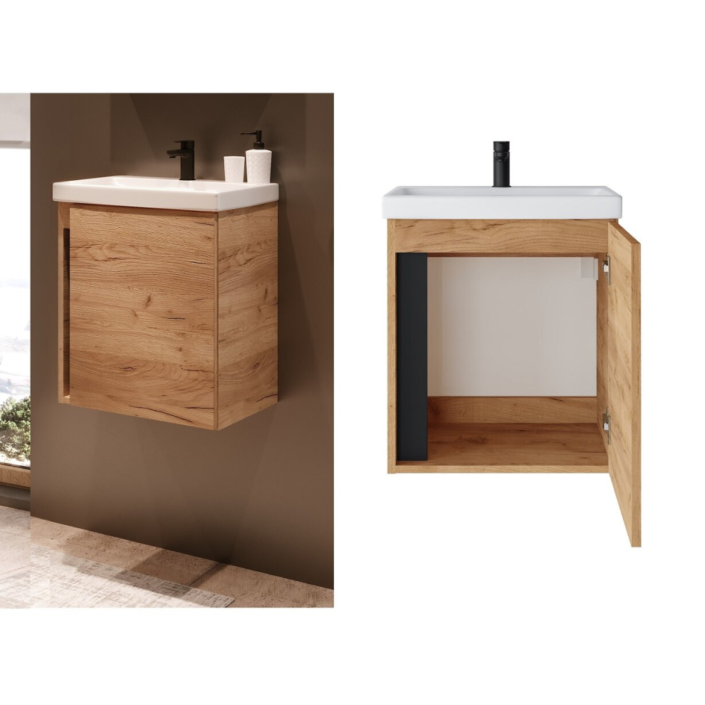 Bathroom Vanity Unit Cloakroom Basin 500mm Sink Wall Cabinet Oak Avir