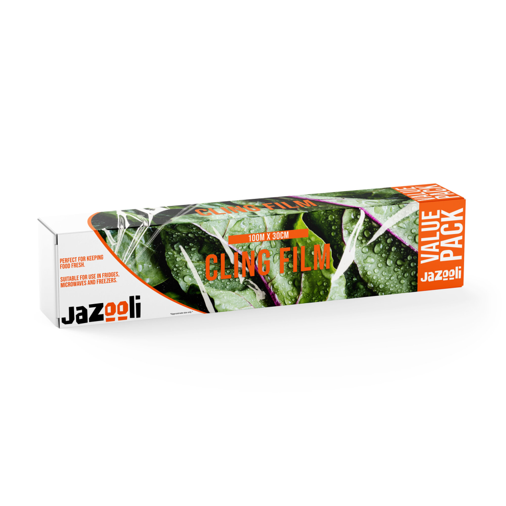 Jazooli (2 Rolls) 100M X 300Mm Cling Film Food Wrap Dispenser Refill