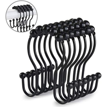 12pcs Rust Resistant Stainless Steel Shower Curtain Rings with Roller Anti Drop Double Hooks for Bathroom Curtains Balance Sliding and Easy Installati