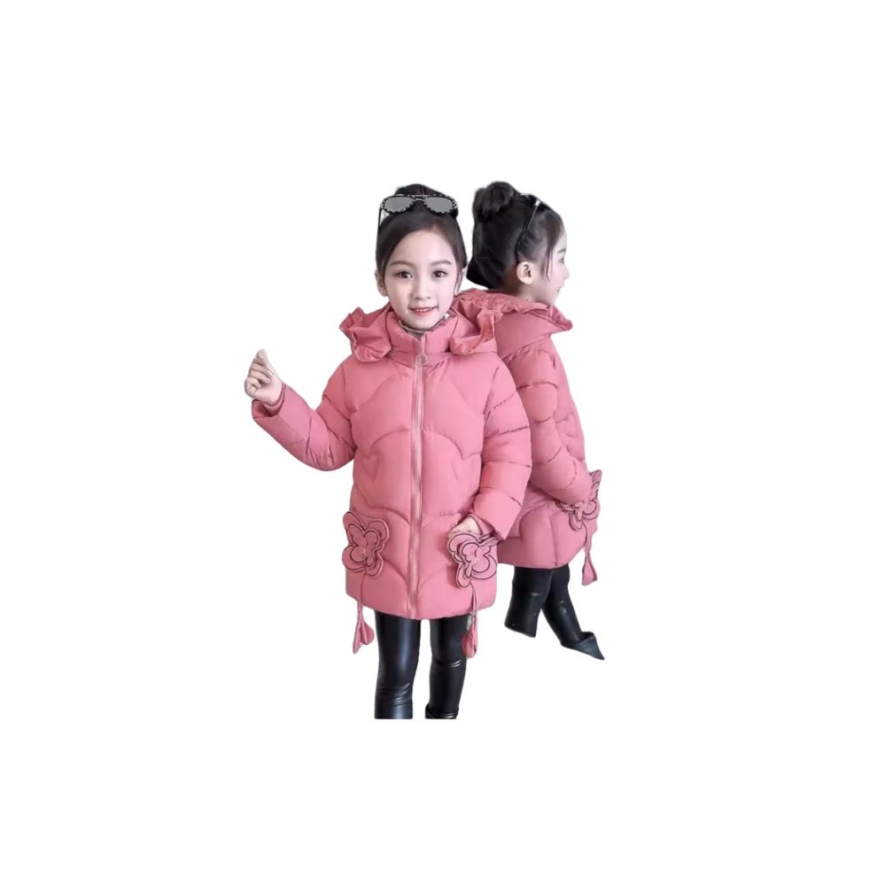 (Pink, 3-4 Years) Kids Girls butterfly Coats Hooded Parka Jackets UK