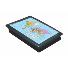 (World Map Grey) Large Wooden Soft Padded Cushioned Bean Bag Lap Dinner Laptop Food TV Tray MAP
