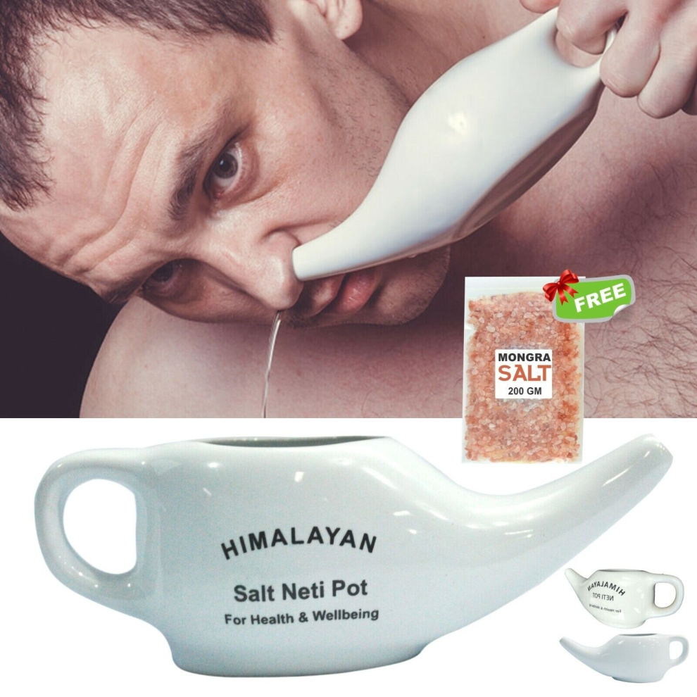 Onex White Ceramic Neti Pot For Nasal Cleansing Â Allergy & Sinus Relief (250 Ml) With Himalayan Salt [Neti Salt]