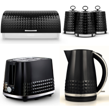 Tower Solitaire Black Kettle 2 Slice Toaster Bread Bin & Canisters Set