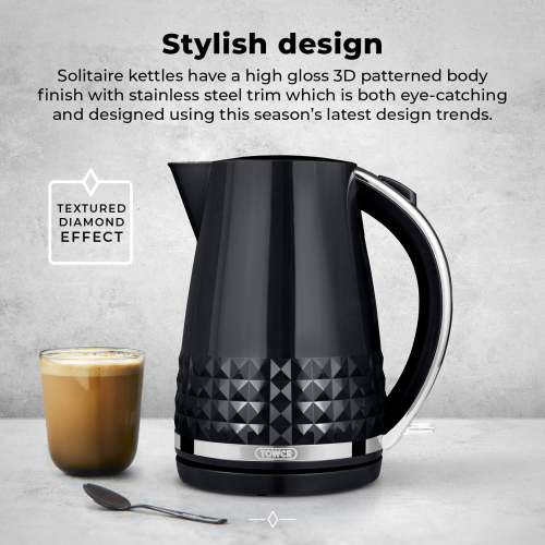 Tower Tower Solitaire Black Kettle 2 Slice Toaster Bread Bin & Canisters Set 2