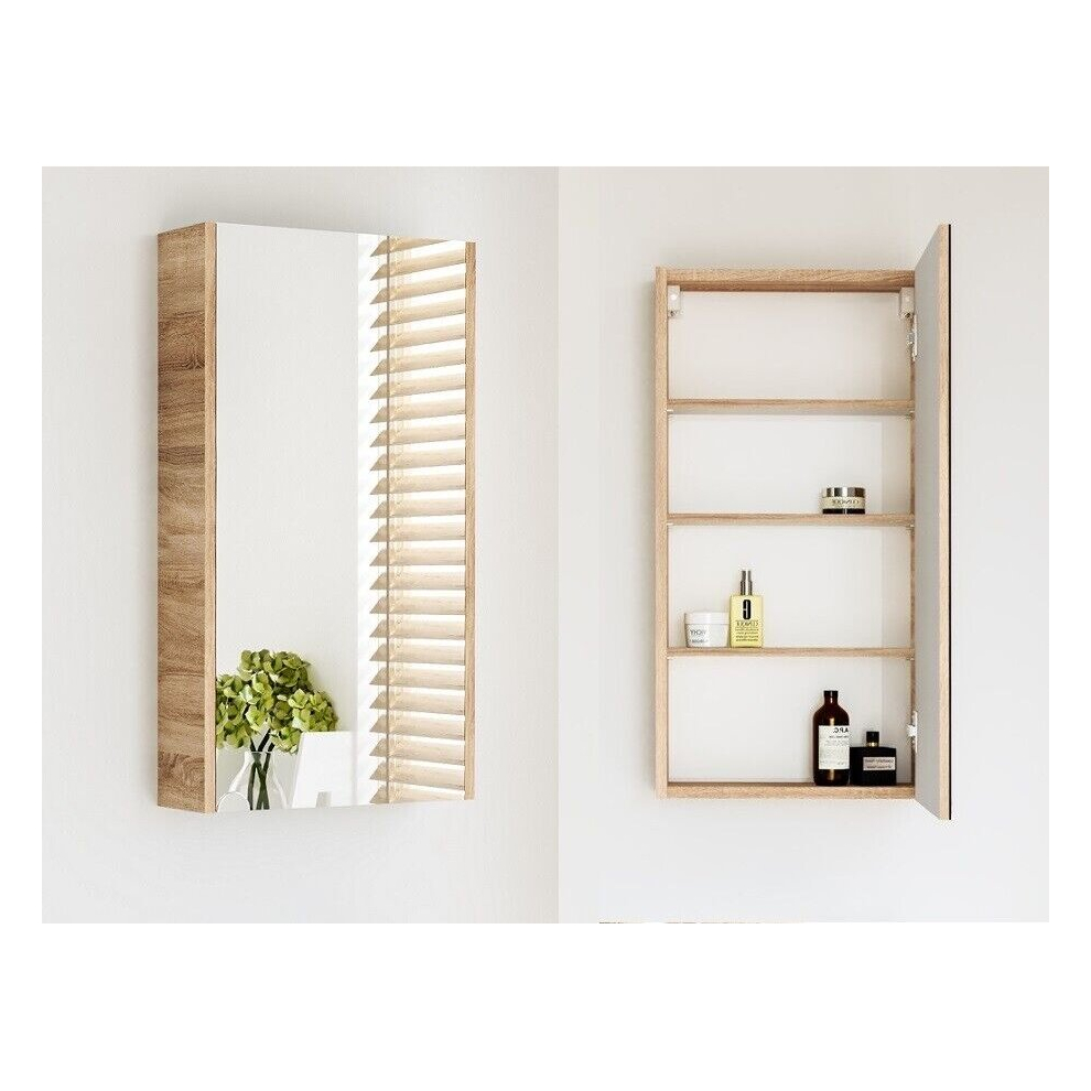 Bathroom Mirror Cabinet Wall Unit 400mm Slimline Small Sonoma Oak Avir