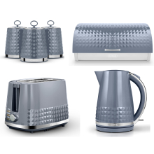 Tower Solitaire Grey Kettle 2 Slice Toaster Bread Bin & Canisters Set