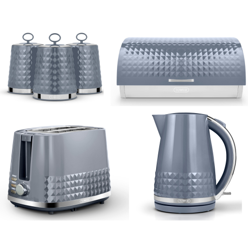 Tower Tower Solitaire Grey Kettle 2 Slice Toaster Bread Bin & Canisters Set