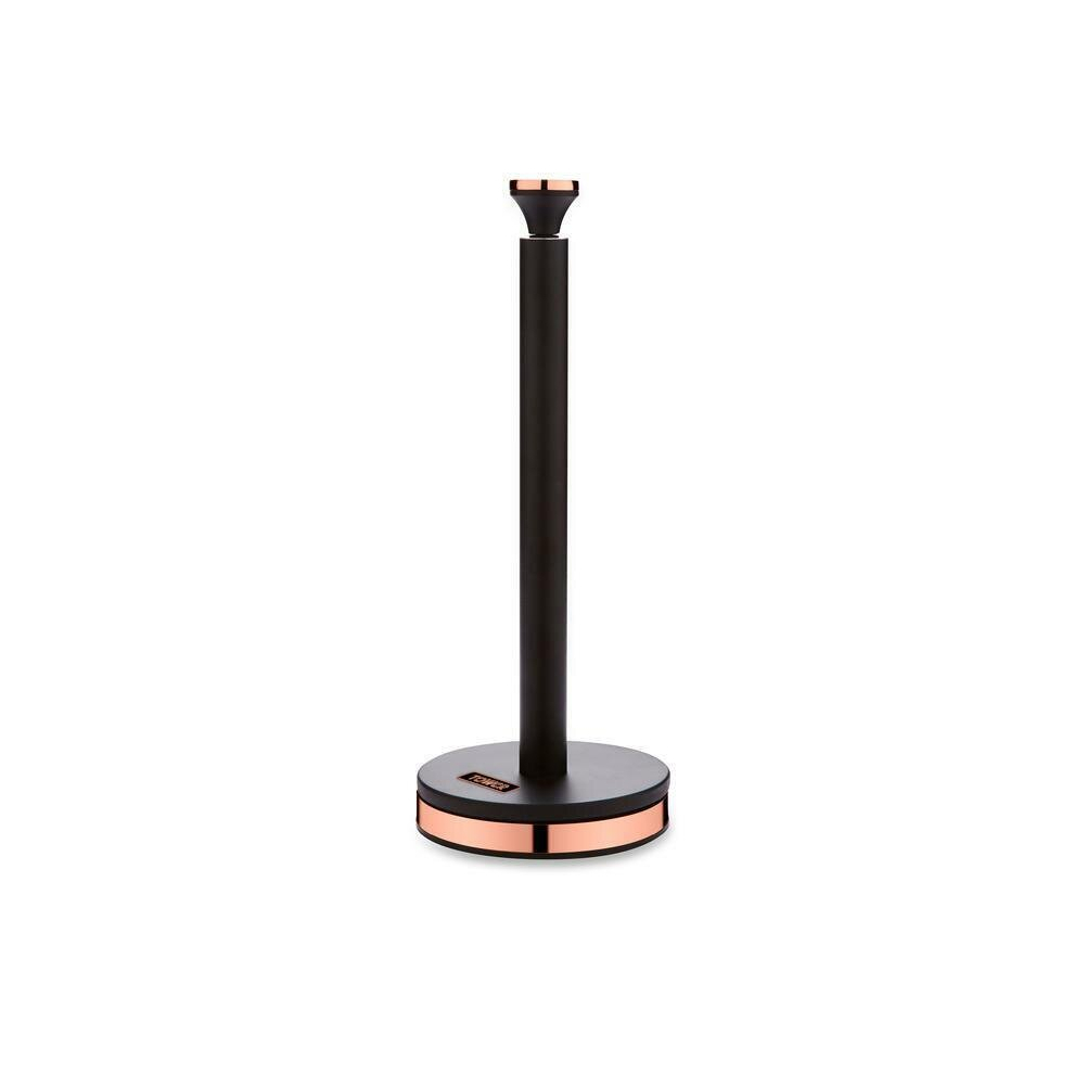 Tower Stylish Cavaletto Black & Rose Gold Kitchen Roll Holder Towel Pole