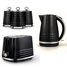 Tower Solitaire Black & Chrome 5-Piece Kitchen Set: Kettle, 2-Slice Toaster & Canisters