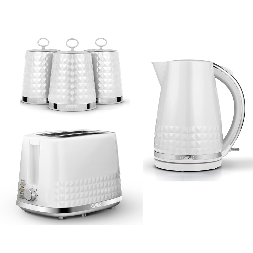 Tower Solitaire Kettle 2 Slice Toaster & Canisters Set White & Chrome