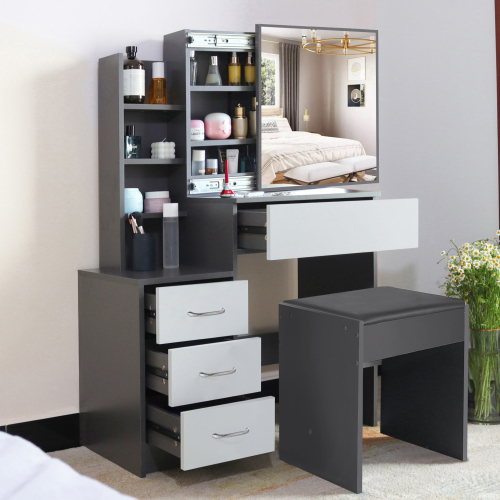 Dressing Table With Drawers Mirror Stool Set Makeup Desk Vanity Table Bedroom 1