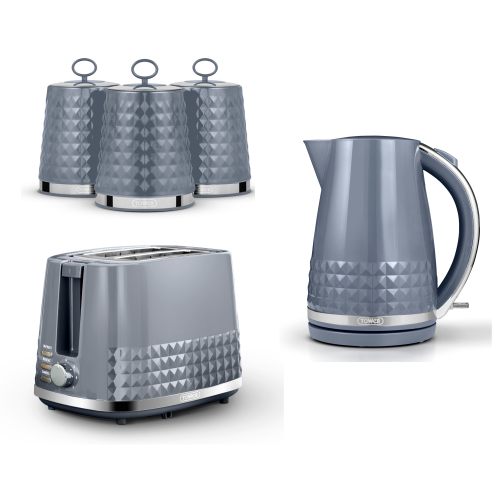 Tower Solitaire Kettle 2 Slice Toaster & Canisters Set Grey & Chrome on