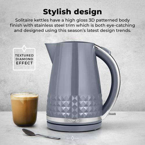 Tower Tower Solitaire Kettle 2 Slice Toaster & Canisters Set Grey & Chrome 2