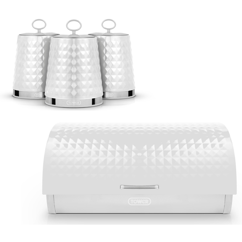 Tower Solitaire White Bread Bin & Canisters Kitchen Storage Set
