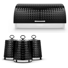 Tower Solitaire Black Bread Bin & Canisters Kitchen Storage Set