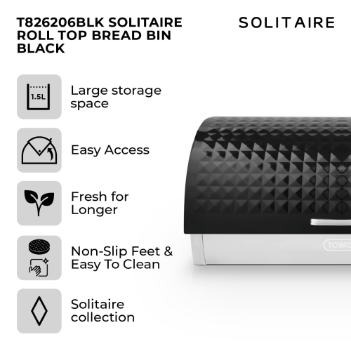 Tower Tower Solitaire Black Bread Bin & Canisters Kitchen Storage Set 1
