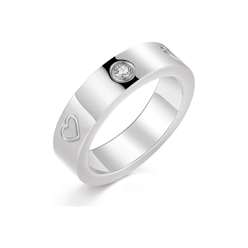 Love Friendship Ring 18K Gold Silver Rose Plated Cubic Zirconia Stainless Steel Promise Ring Wedding Band Jewelry Birthday Gifts for Women(silver-8)