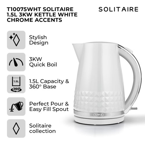 Tower Tower Solitaire White Kettle 2 Slice Toaster Bread Bin & Canisters Set 1