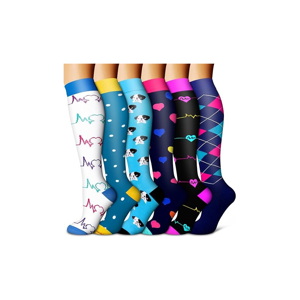Copper Compression Socks for Women&Men(6 pairs)-Best Support for Nurses,Running,Hiking,Recovery White/Blue/Blue/Black/Black/Navy-Large-X-Large