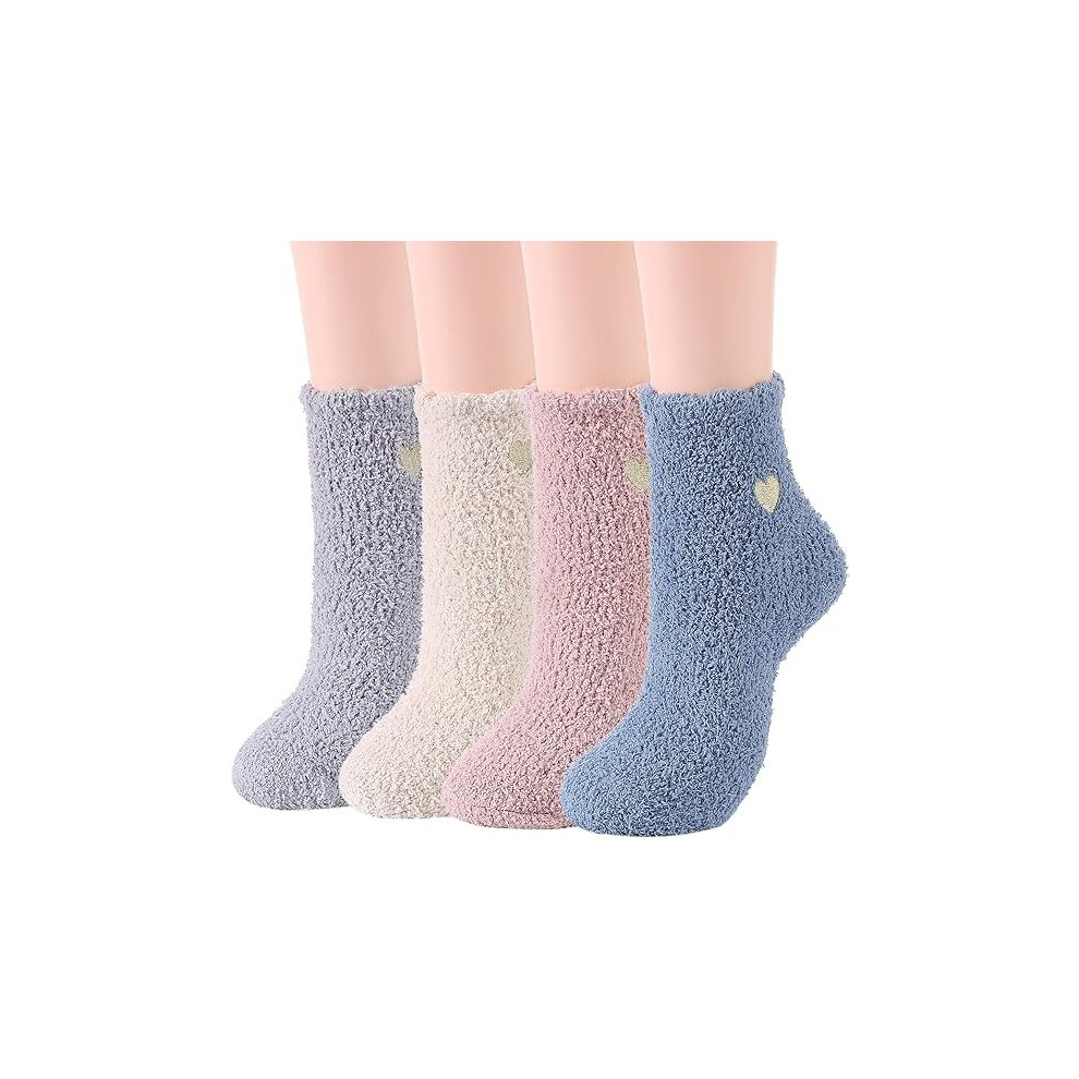 Cozy Fuzzy Socks for Women Hospital Socks with Grips for Women Non Slip Socks Slipper Socks Sleep Fluffy Socks 4 Pairs/Cute Heart Size: One Size