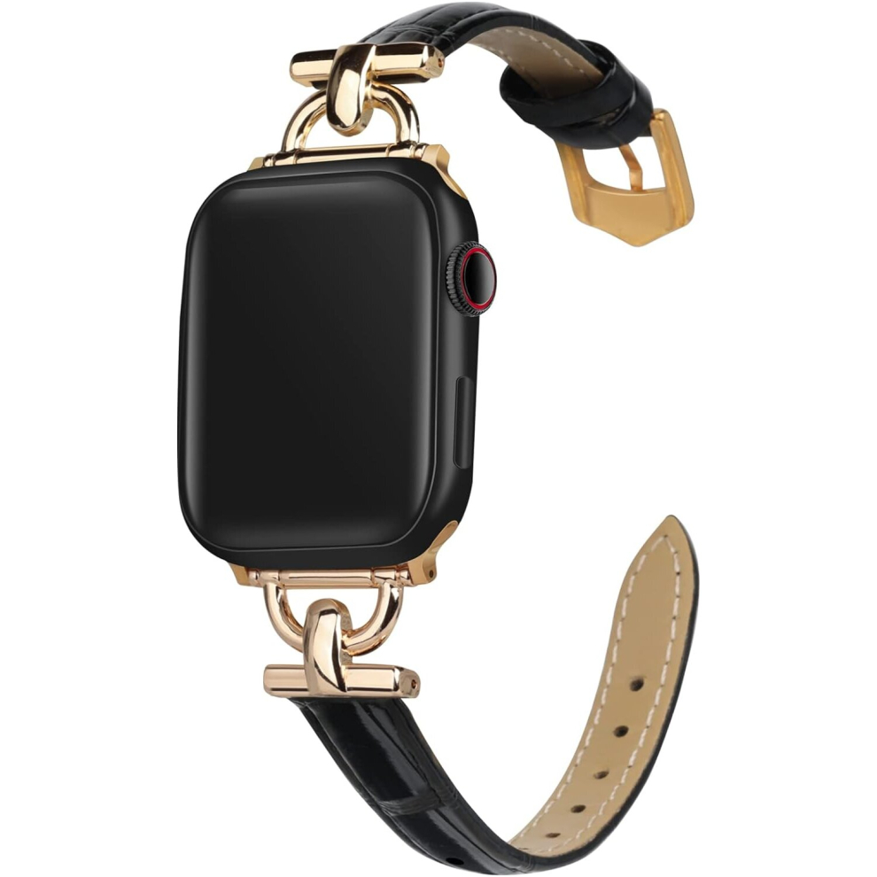 Leather Bands Compatible with Apple Watch Band Women 42mm 44mm 45mm (Ultra),D-Shape Metal Buckle for iWatch Bands Series 8 7 6 5 4 3 2 1 SE
