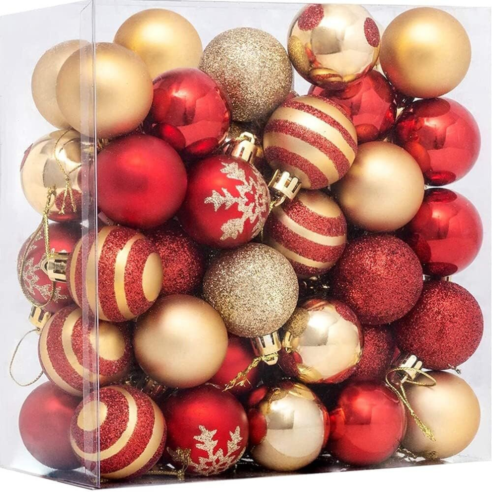 Christmas Bauble, 50 Pcs Christmas Tree Decoration Christmas Baubles with Red and Gold Christmas Bauble, Christmas Bauble Decoration with Lanyard