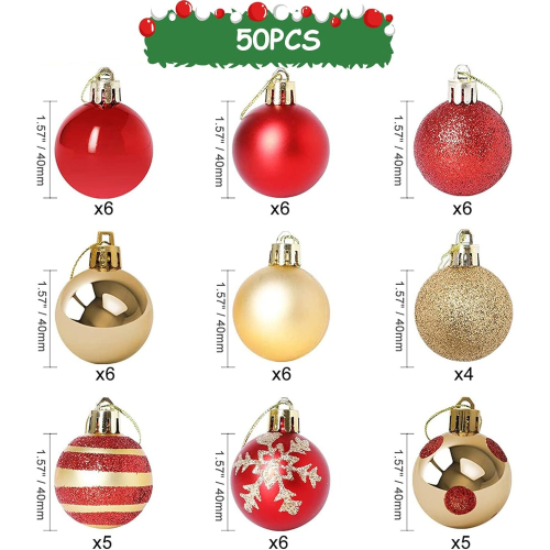 Christmas Bauble, 50 Pcs Christmas Tree Decoration Christmas Baubles