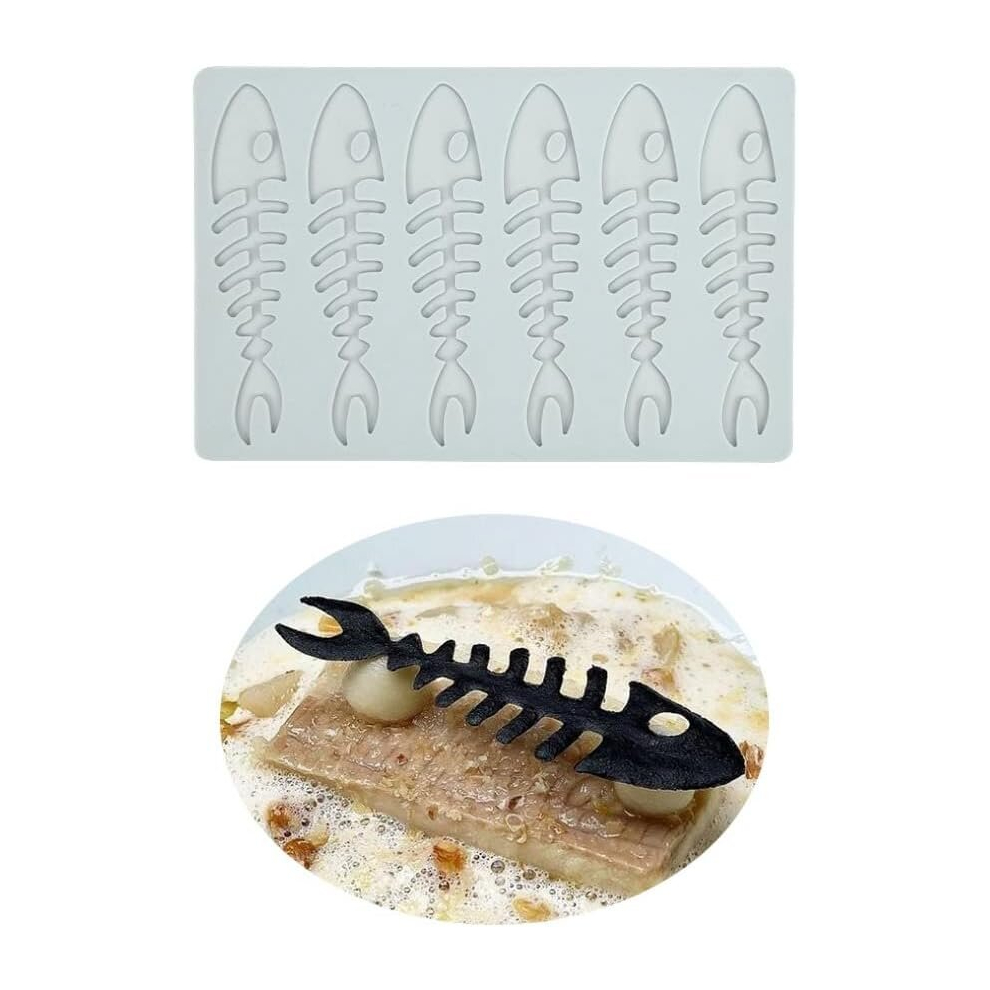 Fish bone shaped silicone mold, chocolate can, heart fish bone can, food cooking decoration mold, polymer mold (6.4x4.36x0.12 inches)