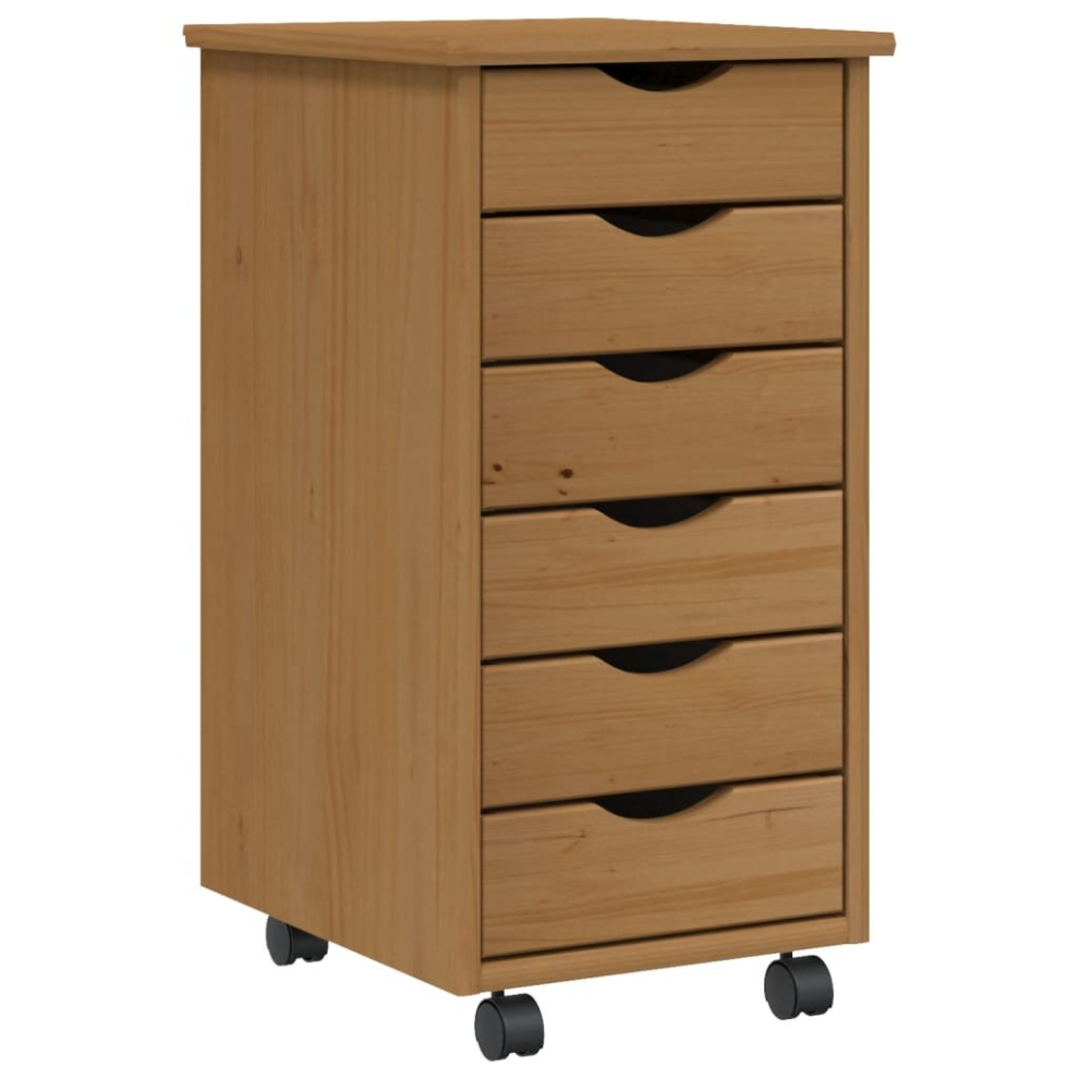 Vidaxl (Honey 34 X 39 X 65.5 Cm) Rolling Cabinet With Drawers Mobile File Cabinet Solid Wood Pine Moss Brown