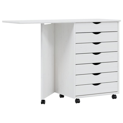 VidaXL (white) vidaXL Rolling Cabinet with Desk Mobile File Cabinet Solid Wood Pine MOSS