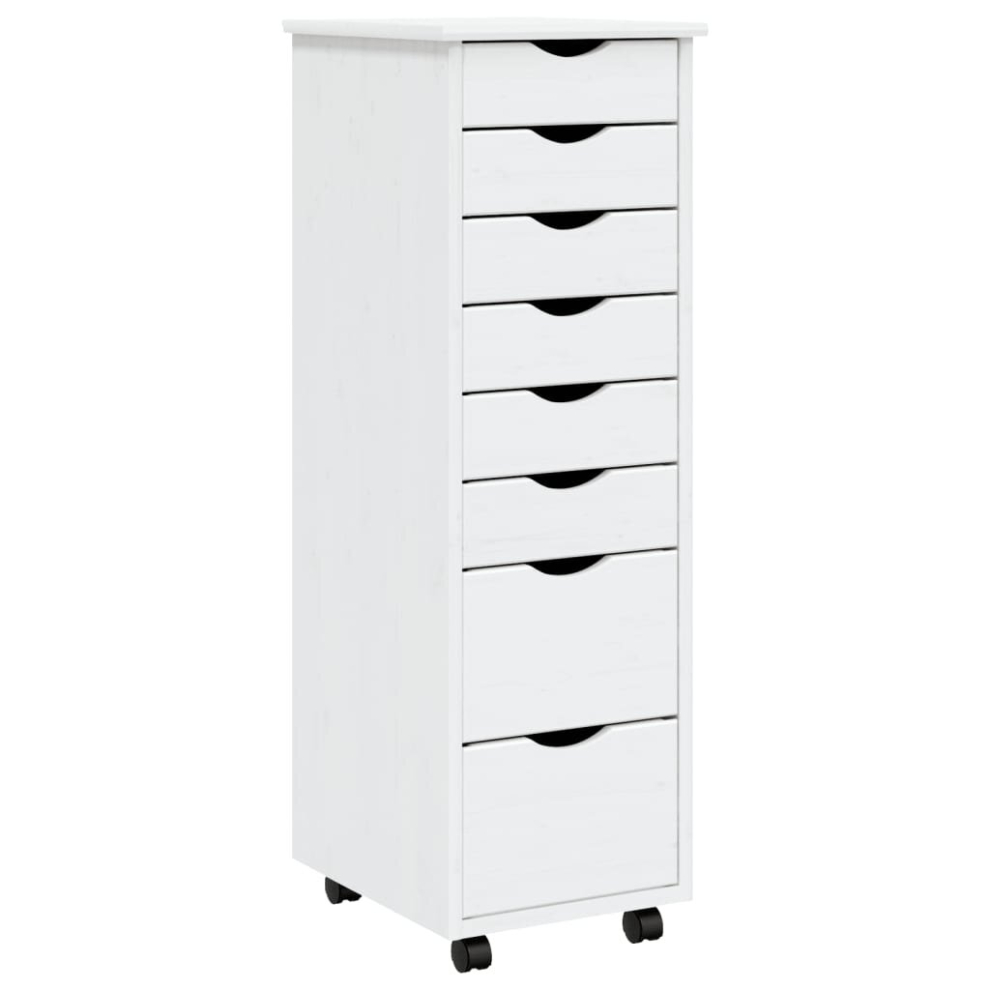 Vidaxl (White, 34 X 39 X 103 Cm) Rolling Cabinet Office Cabinet With Drawers White Solid Wood Pine Moss