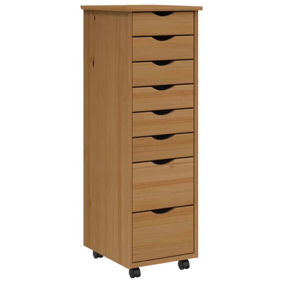 Vidaxl (Honey Brown, 34 X 39 X 103 Cm) Rolling Cabinet Office Cabinet With Drawers White Solid Wood Pine Moss