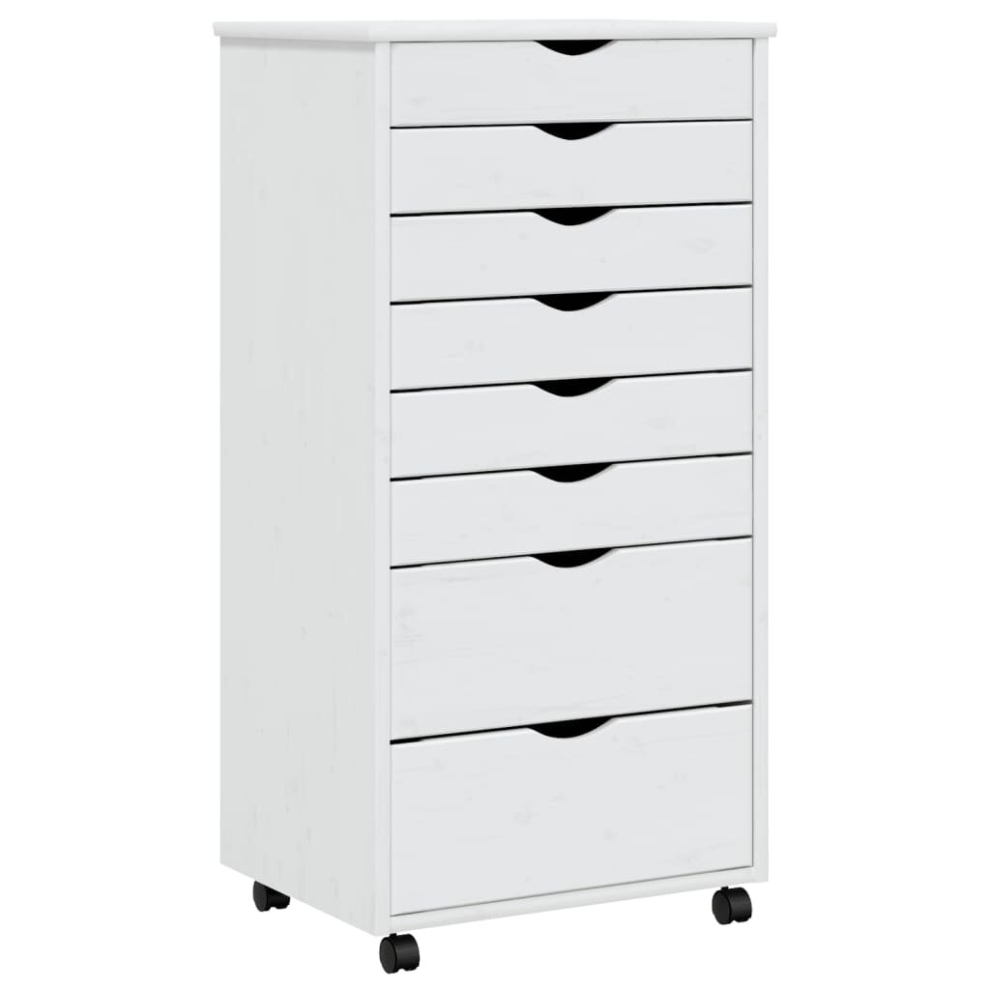 Vidaxl (, 53 X 39 X 103 Cm) Rolling Cabinet Office Cabinet With Drawers Solid Wood Pine Moss White