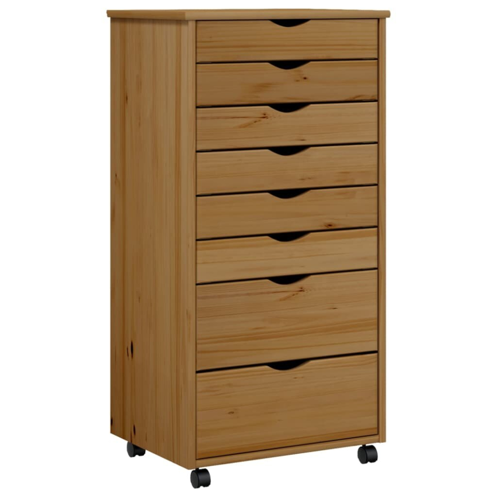 Vidaxl (Honey Brown, 53 X 39 X 103 Cm) Rolling Cabinet Office Cabinet With Drawers White Solid Wood Pine Moss