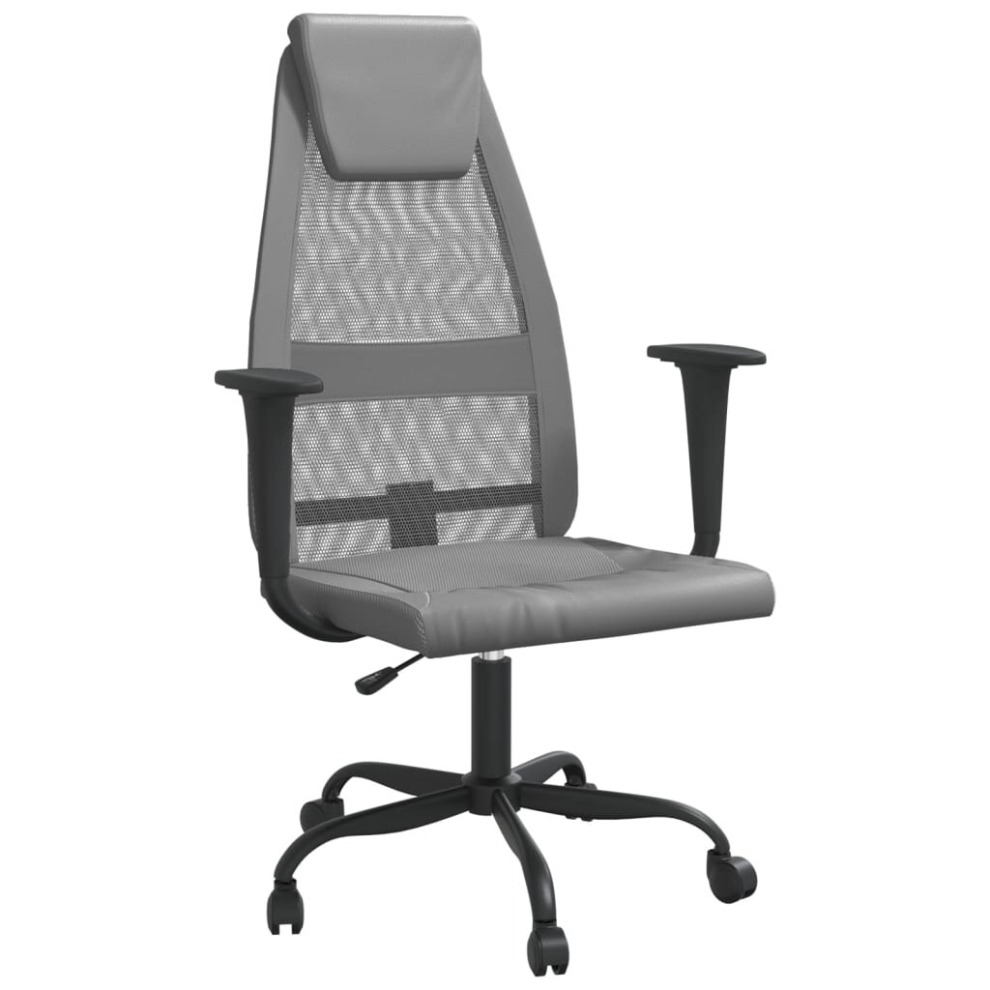 (Grey) vidaXL Office Chair Swivel Chair Computer Chair Mesh Fabric And Faux Leather