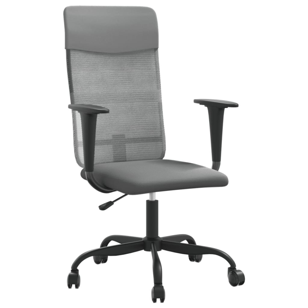 (Grey) vidaXL Office Chair Swivel Computer Chair Grey Mesh Fabric And Faux Leather