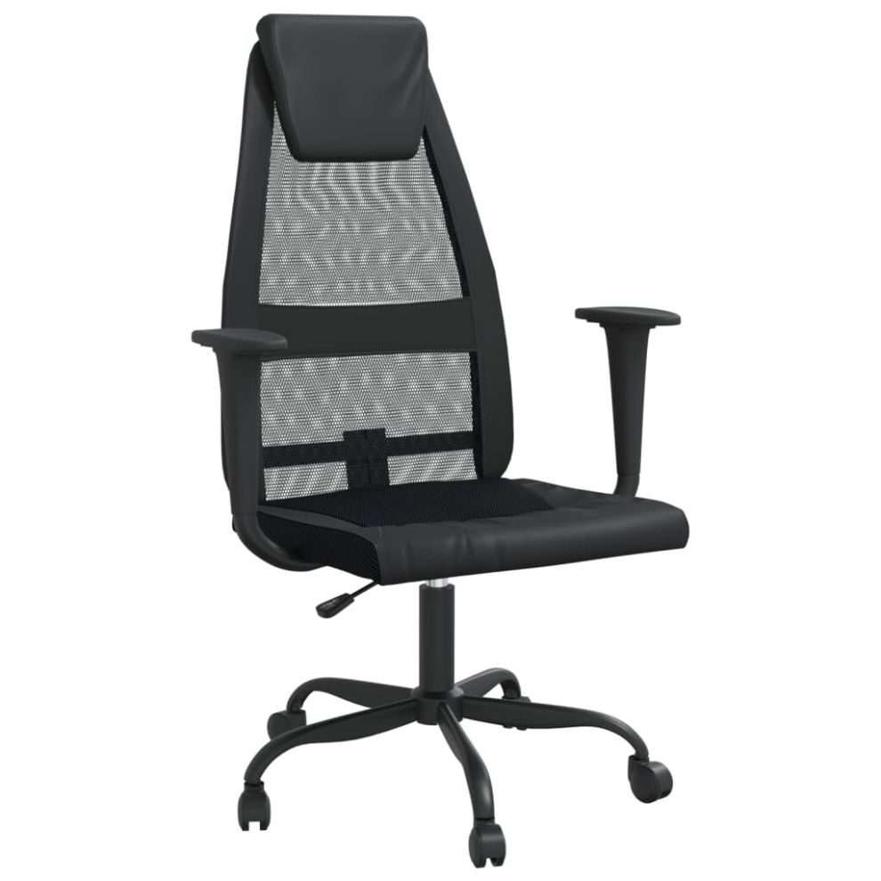 (Black) vidaXL Office Chair Swivel Chair Computer Chair Mesh Fabric And Faux Leather