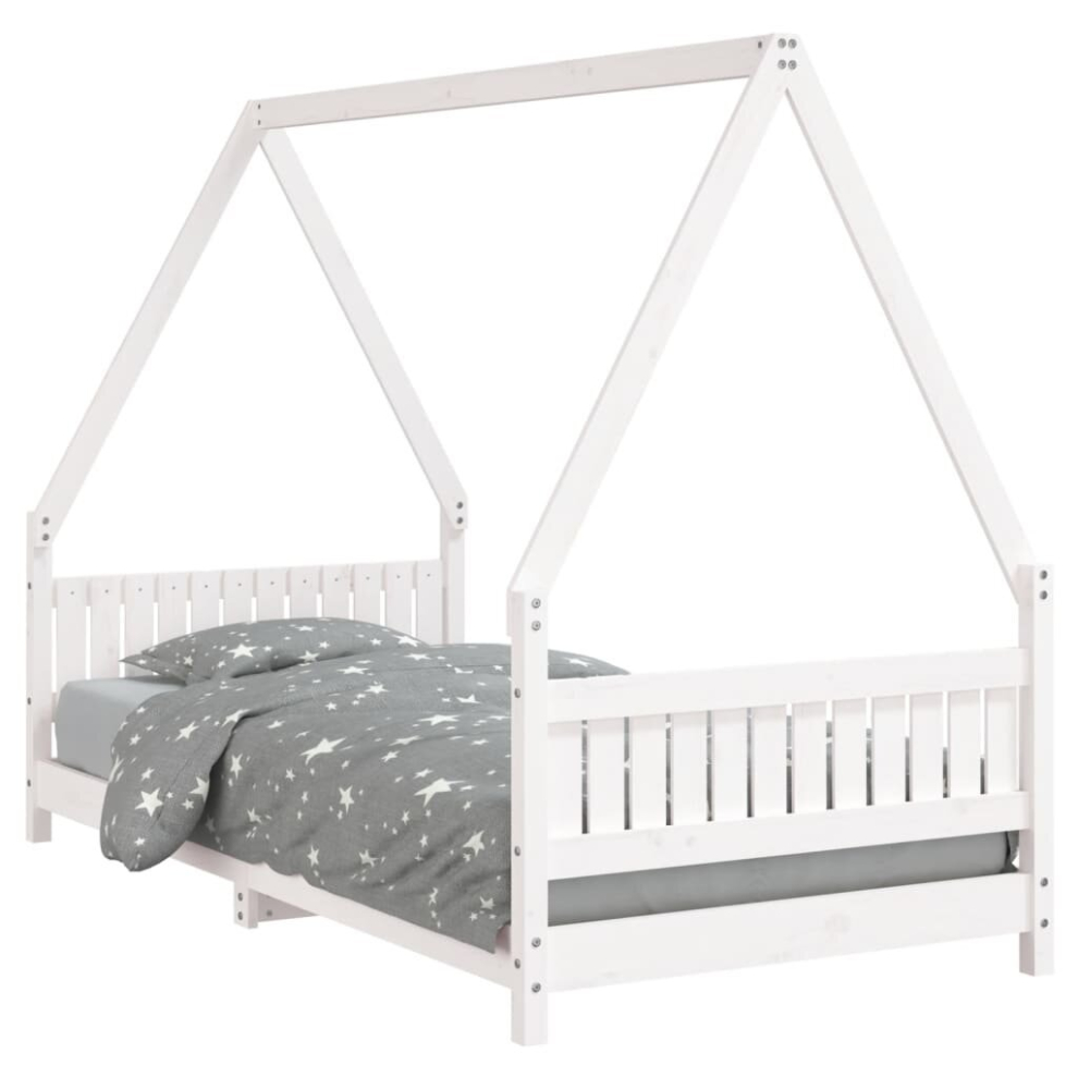 Vidaxl (White, 90 X 190 Cm) Kids Bed Frame Bedstead Wooden Bed Base White 90X200 Cm Solid Wood Pine