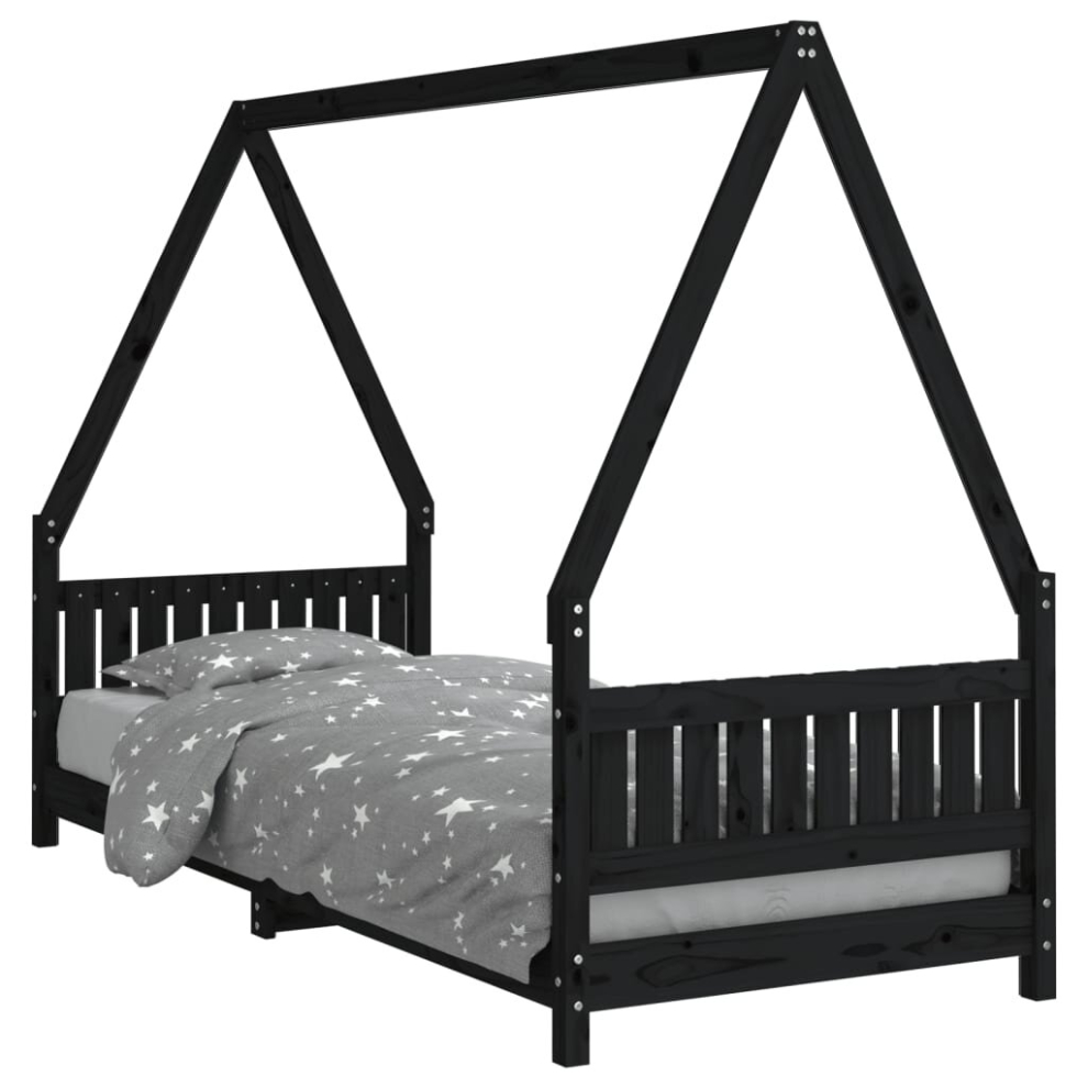 Vidaxl (Black, 80 X 200 Cm) Kids Bed Frame Bedstead Wooden Bed Base White 90X200 Cm Solid Wood Pine