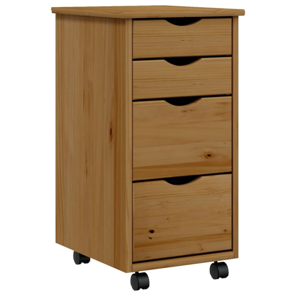 Vidaxl (Honey Brown) Rolling Cabinet Office Cabinet With Drawers Grey Solid Wood Pine Moss - Image 2