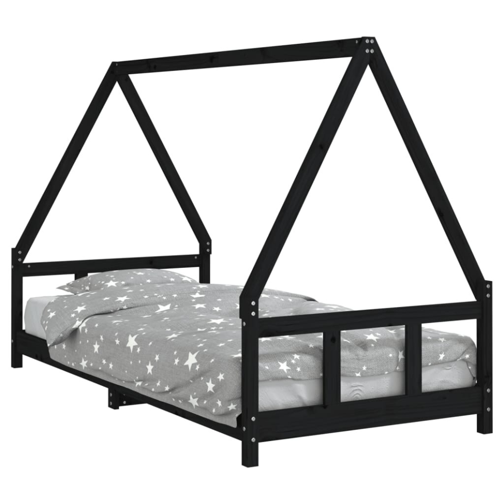 Vidaxl (Black, 90 X 200 Cm) Kids Bed Frame Bedstead Wooden Bed Base Black 80X200 Cm Solid Wood Pine