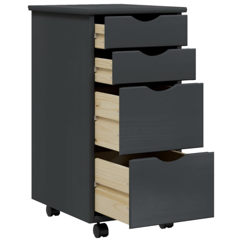 VidaXL (grey) vidaXL Rolling Cabinet Office Cabinet with Drawers Grey Solid Wood Pine MOSS 2