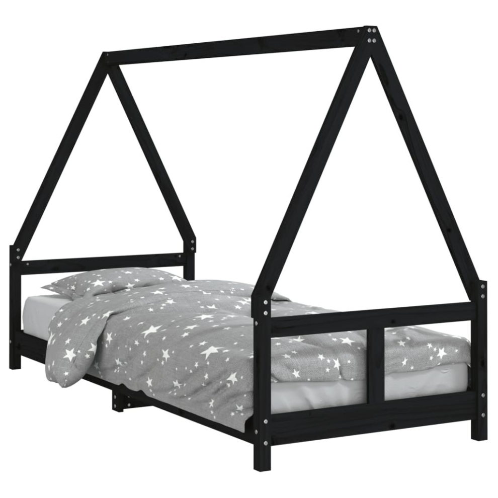 Vidaxl (Black, 80 X 200 Cm) Kids Bed Frame Bedstead Wooden Bed Base Black 80X200 Cm Solid Wood Pine