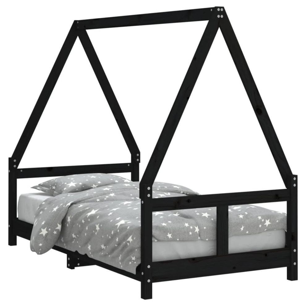 Vidaxl (Black, 80 X 160 Cm) Kids Bed Frame Bedstead Wooden Bed Base Black 80X200 Cm Solid Wood Pine