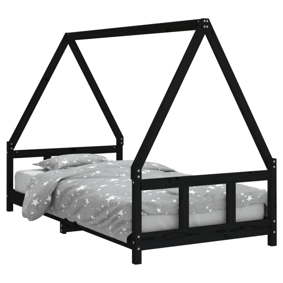 (black, 90 x 190 cm) vidaXL Kids Bed Frame Bedstead Wooden Bed Base Black 80x200 cm Solid Wood Pine