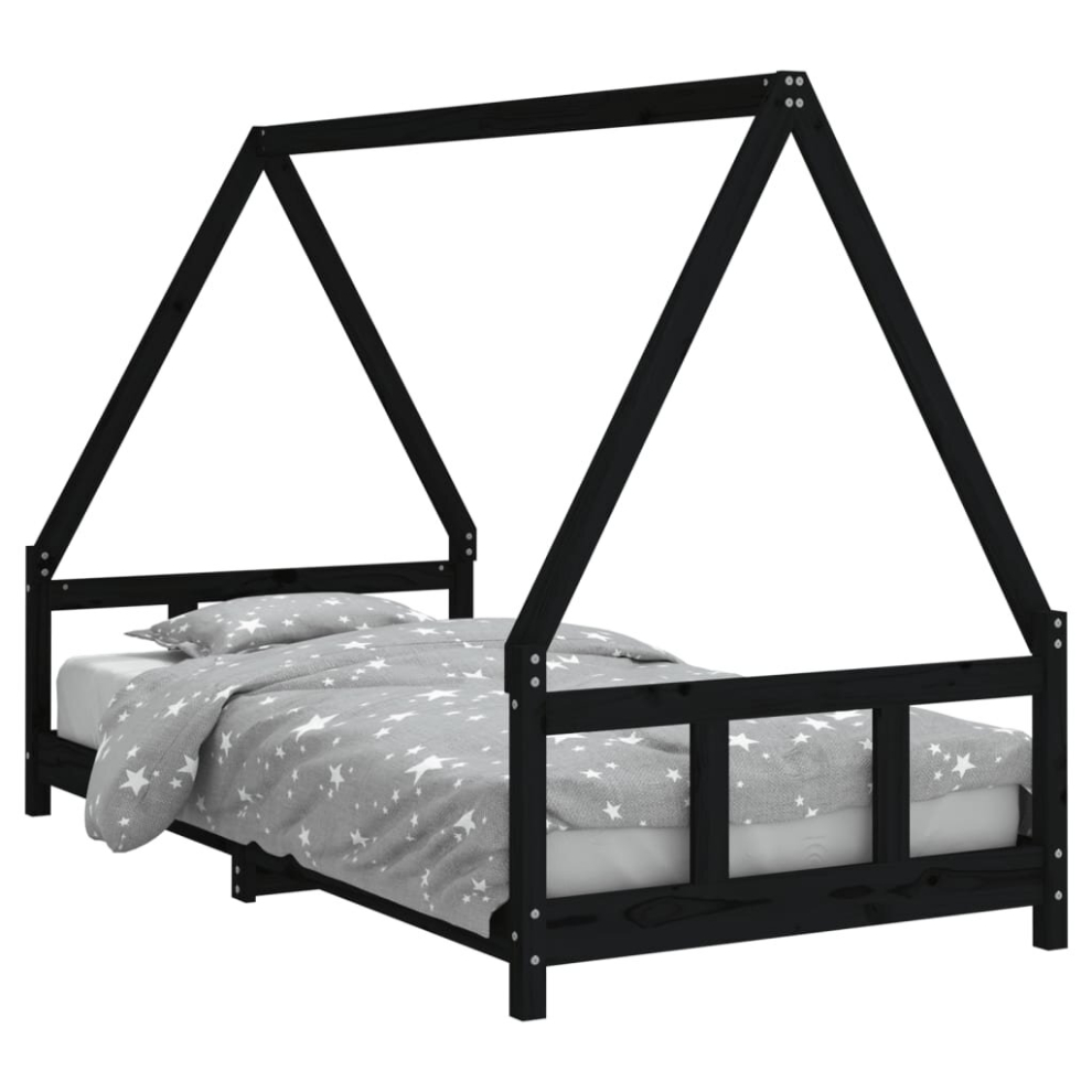 Vidaxl (Black, 90 X 190 Cm) Kids Bed Frame Bedstead Wooden Bed Base Black 80X200 Cm Solid Wood Pine